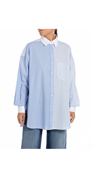 ツートーンストライプのコンフォートフィットシャツ 詳細画像 ブルー系 1